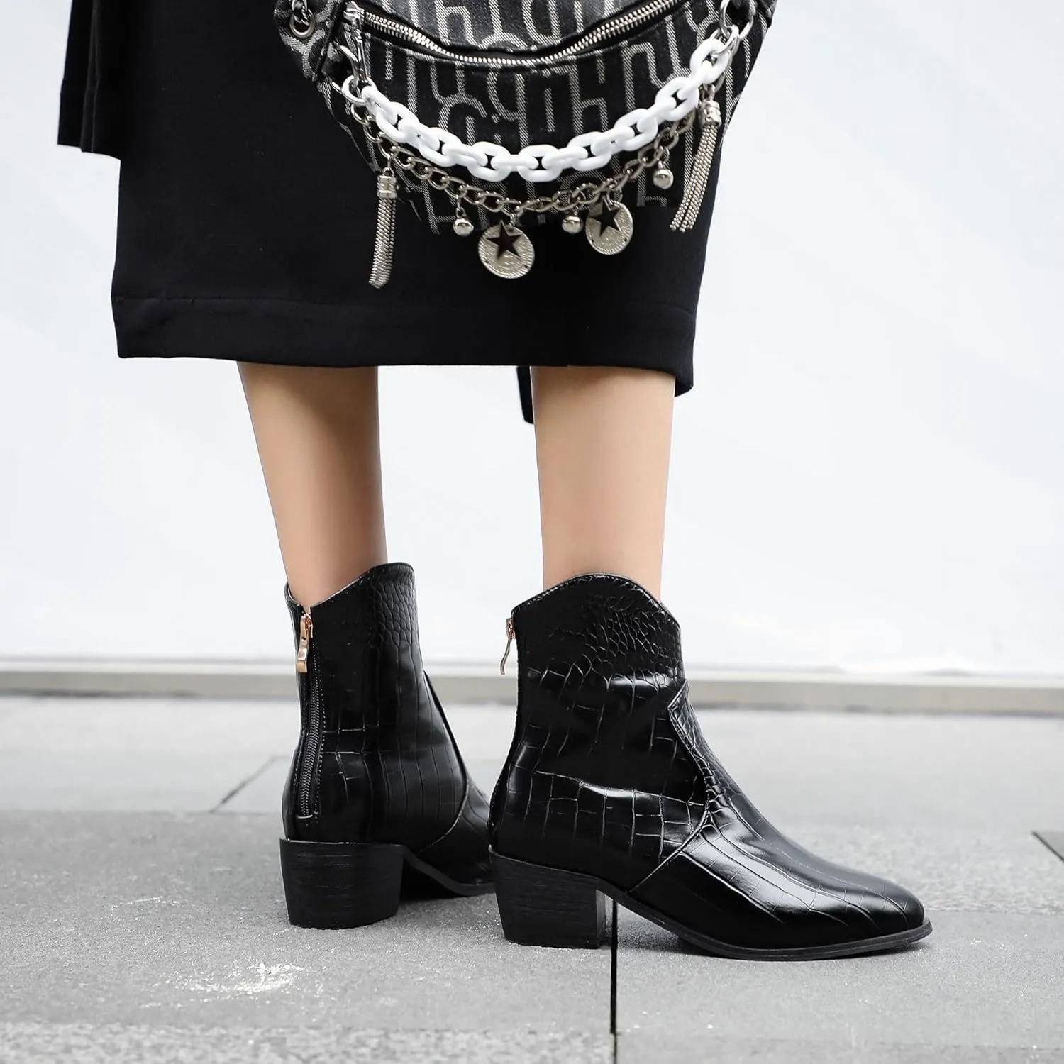 Women's Pointed Toe Block Heel Boots, Zipper Chunky Heeled Ankle Boots, Dress Winter Fashion Booties