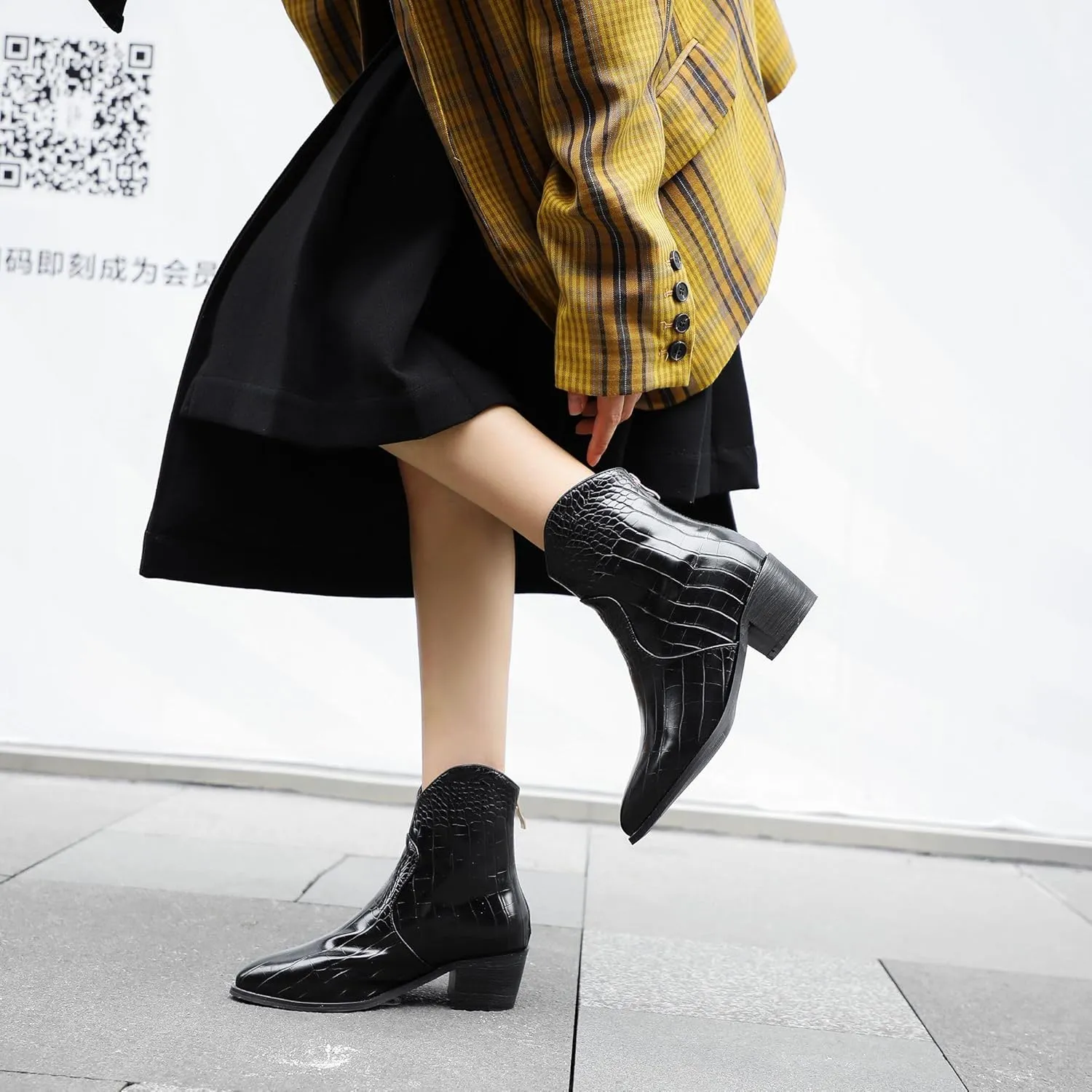 Women's Pointed Toe Block Heel Boots, Zipper Chunky Heeled Ankle Boots, Dress Winter Fashion Booties
