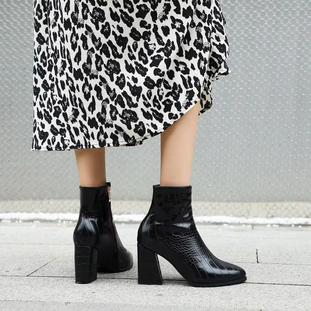 Women's Pointed Toe Block Heel Boots, Zipper Chunky Heeled Ankle Boots, Dress Winter Fashion Booties