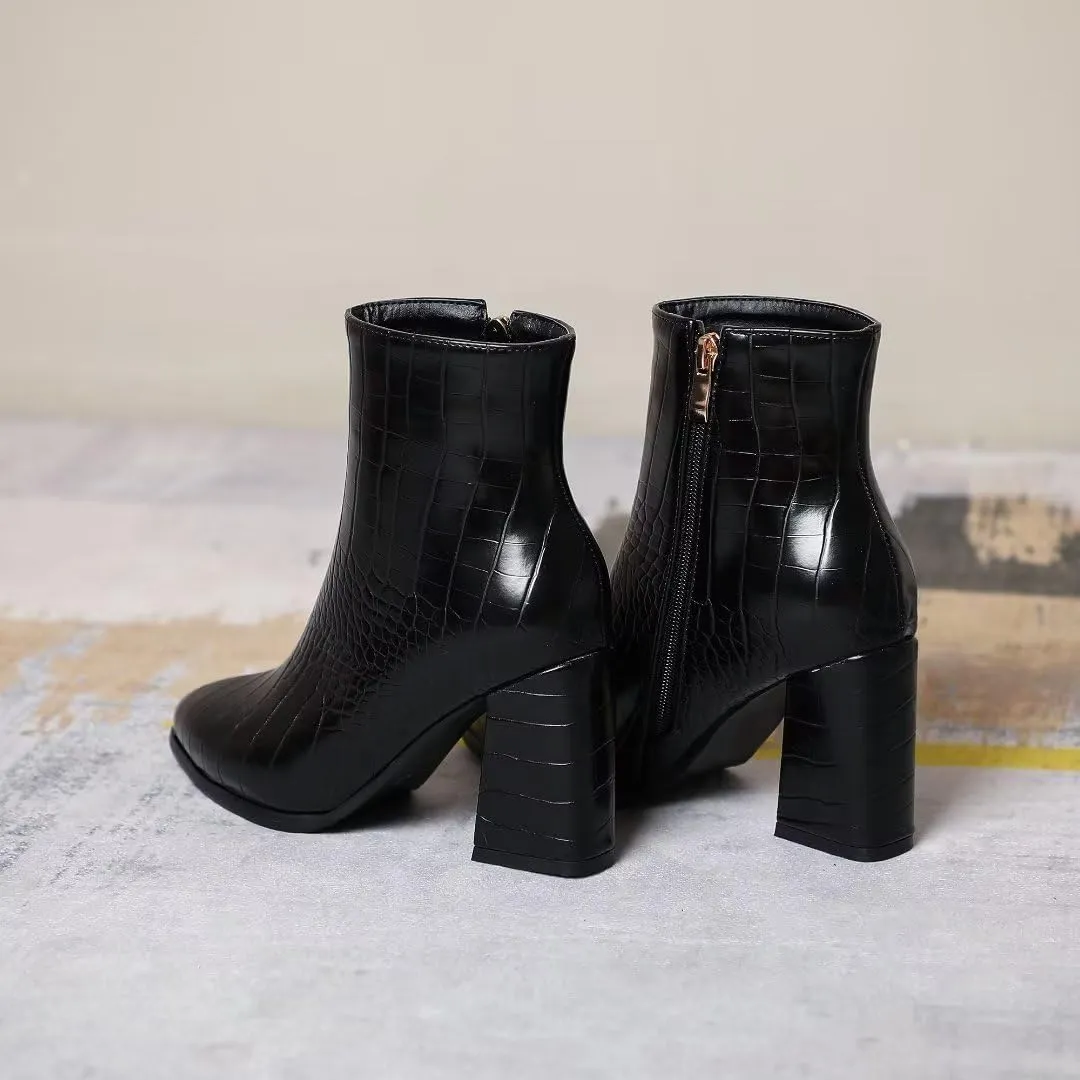 Women's Pointed Toe Block Heel Boots, Zipper Chunky Heeled Ankle Boots, Dress Winter Fashion Booties