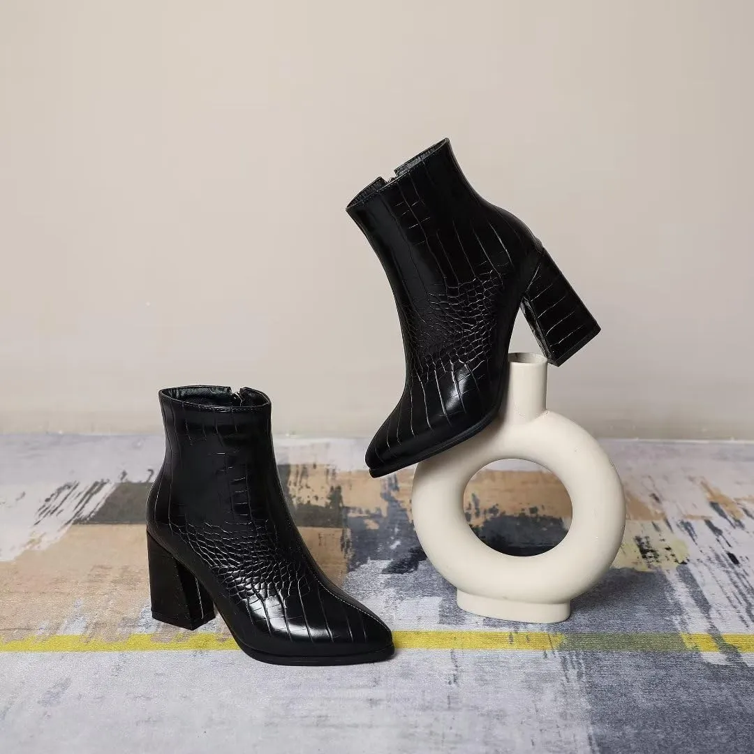 Women's Pointed Toe Block Heel Boots, Zipper Chunky Heeled Ankle Boots, Dress Winter Fashion Booties