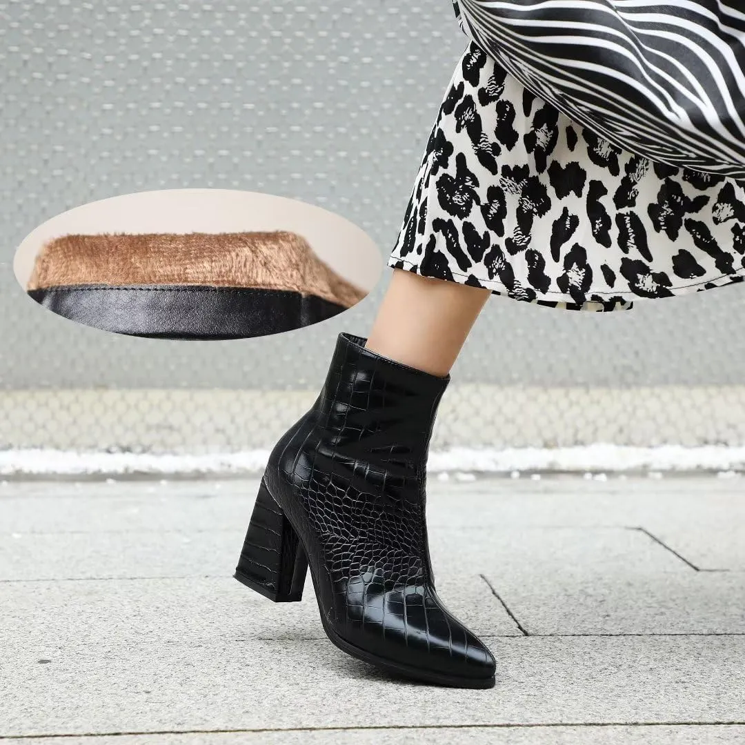 Women's Pointed Toe Block Heel Boots, Zipper Chunky Heeled Ankle Boots, Dress Winter Fashion Booties