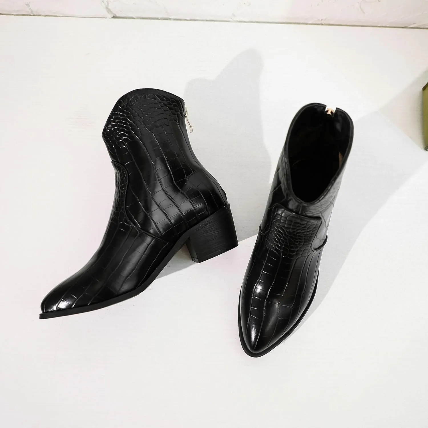 Women's Pointed Toe Block Heel Boots, Zipper Chunky Heeled Ankle Boots, Dress Winter Fashion Booties