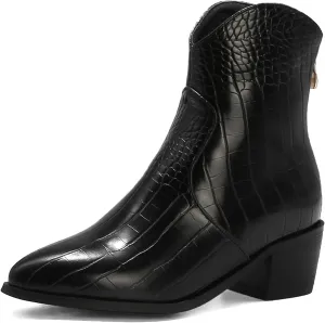 Women's Pointed Toe Block Heel Boots, Zipper Chunky Heeled Ankle Boots, Dress Winter Fashion Booties
