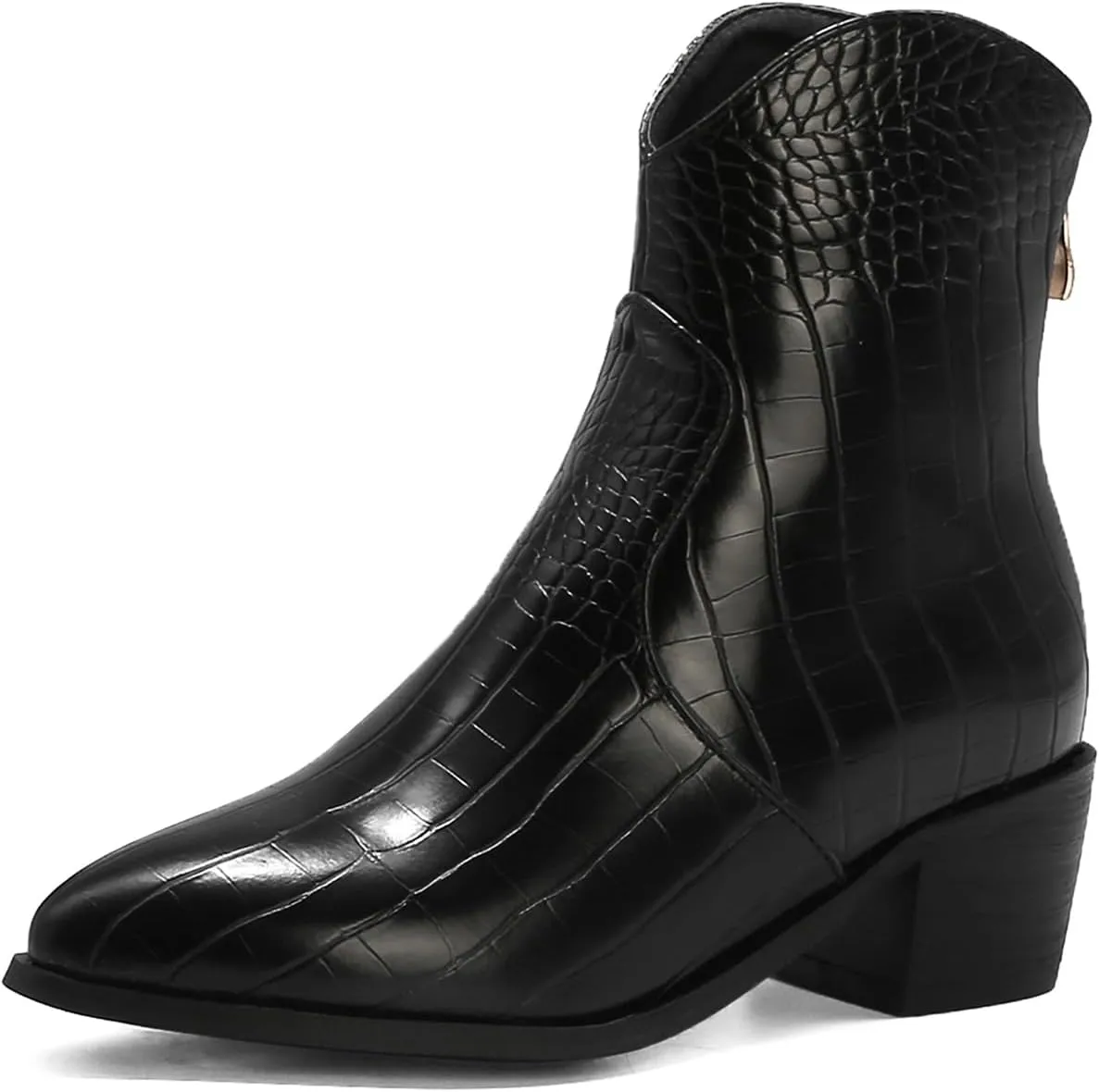 Women's Pointed Toe Block Heel Boots, Zipper Chunky Heeled Ankle Boots, Dress Winter Fashion Booties