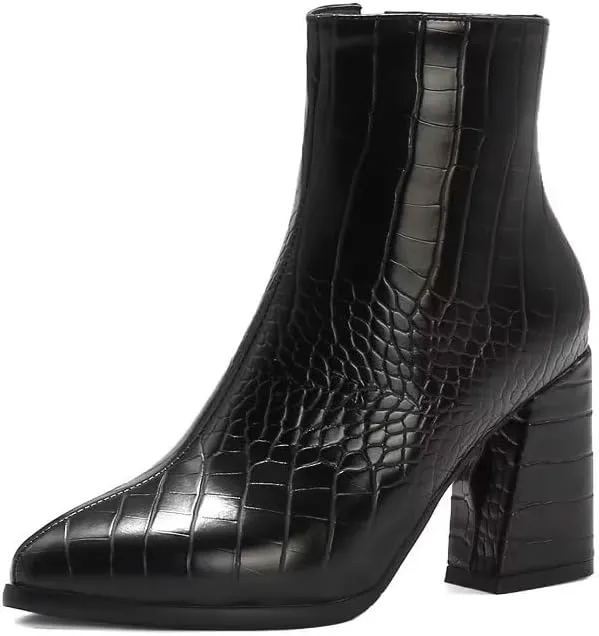 Women's Pointed Toe Block Heel Boots, Zipper Chunky Heeled Ankle Boots, Dress Winter Fashion Booties