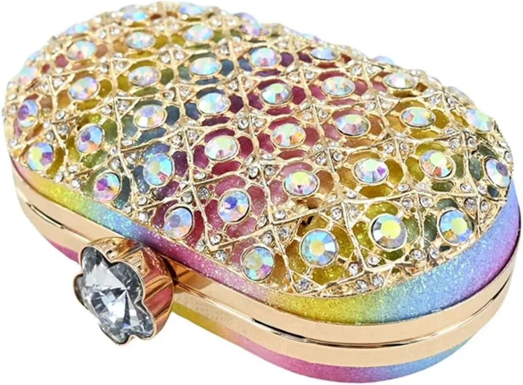 Women's Rainbow Crystal Pointed Toe Shoes & Clutch - Trendy Banquet Set