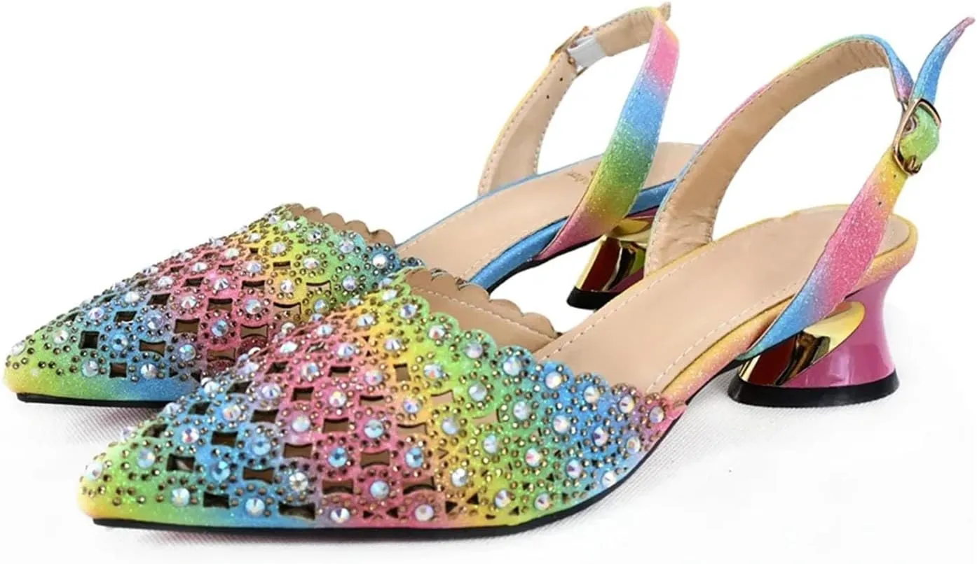 Women's Rainbow Crystal Pointed Toe Shoes & Clutch - Trendy Banquet Set