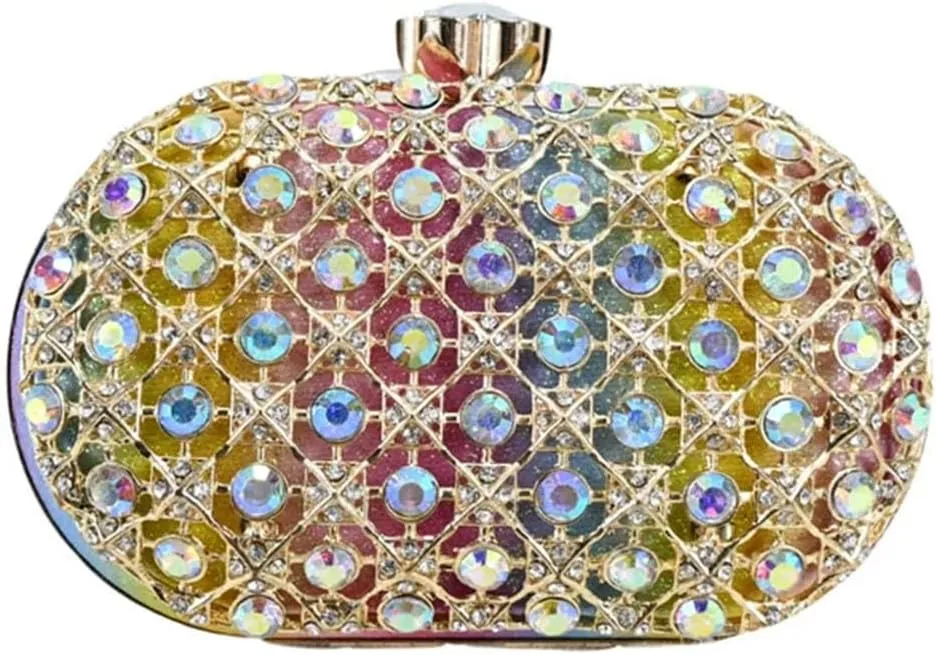 Women's Rainbow Crystal Pointed Toe Shoes & Clutch - Trendy Banquet Set