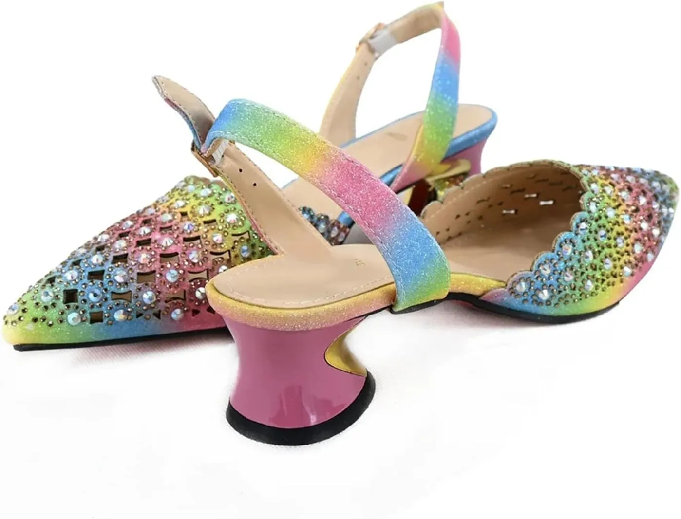Women's Rainbow Crystal Pointed Toe Shoes & Clutch - Trendy Banquet Set