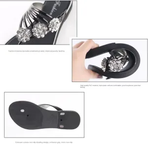 Women's Rhinestone Flower Decor Slide Sandals, Casual Clip Toe Summer Shoes, Comfortable Beach Shoes