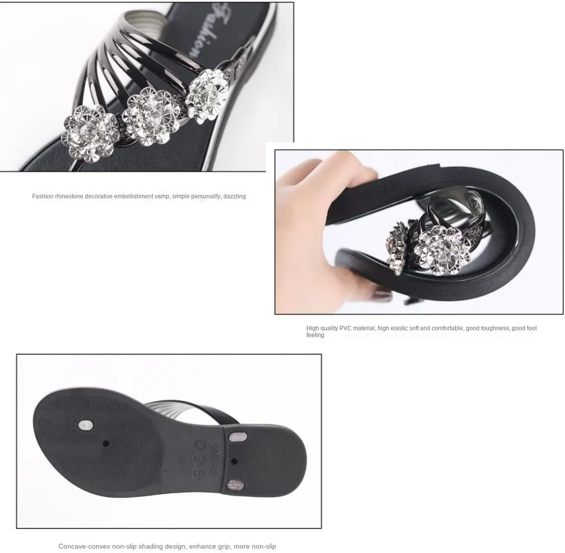 Women's Rhinestone Flower Decor Slide Sandals, Casual Clip Toe Summer Shoes, Comfortable Beach Shoes