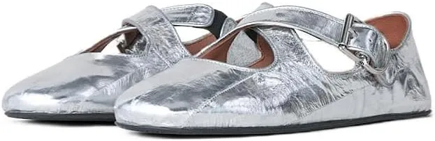 Women's Round Toe Mary Jane Flats with Cross Strap and Ankle Buckle Closure Comfortable Daily Dress Ballerina Shoes