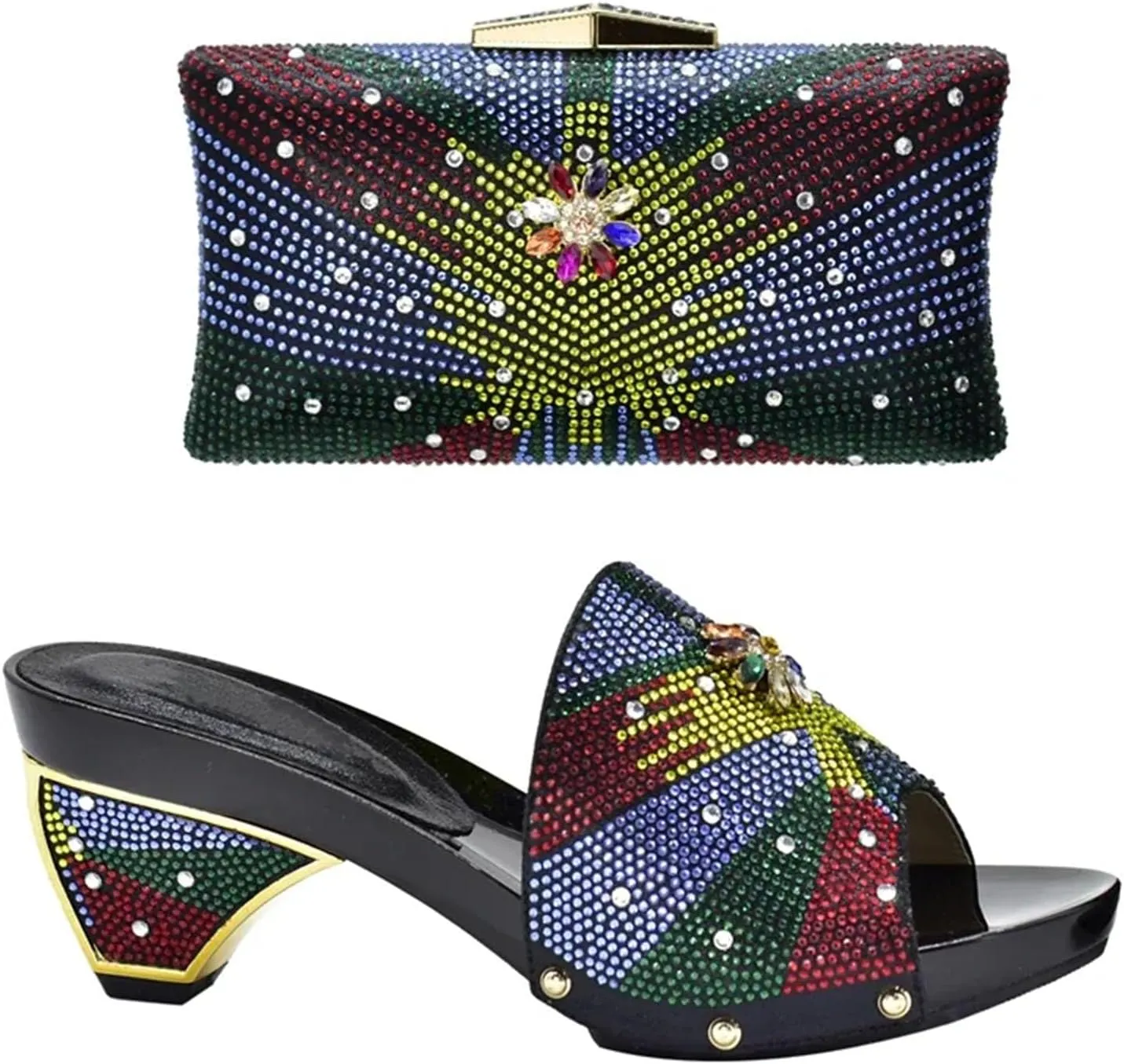 Women's Royal Blue African-Italian Set - Matching Pumps & Clutch for Nigerian Weddings and Evening Events