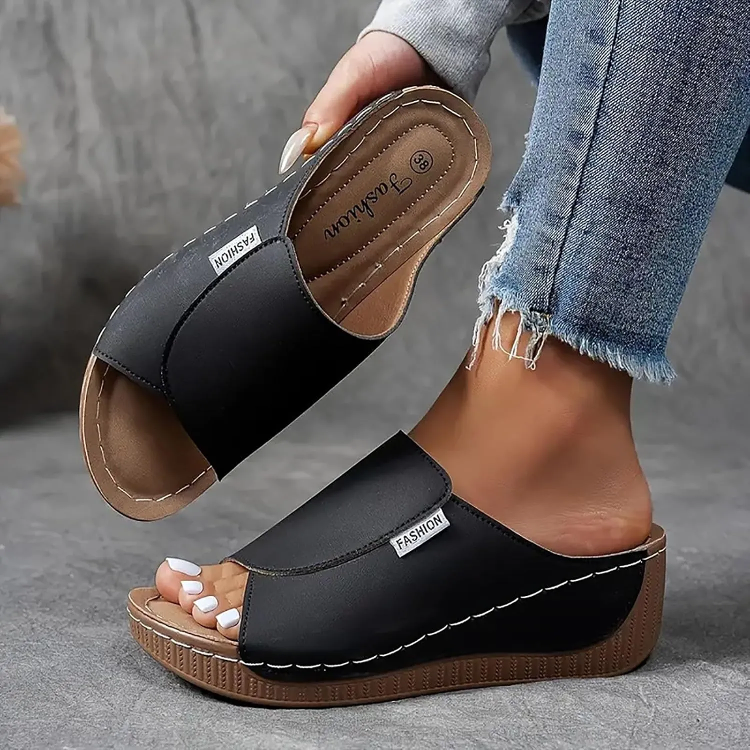 Women's Sandal Heels,Open Toe Platform Slip-on Chunky Sandals For Women Comfortable Walking Casual Dressy Summer Shoes For Women