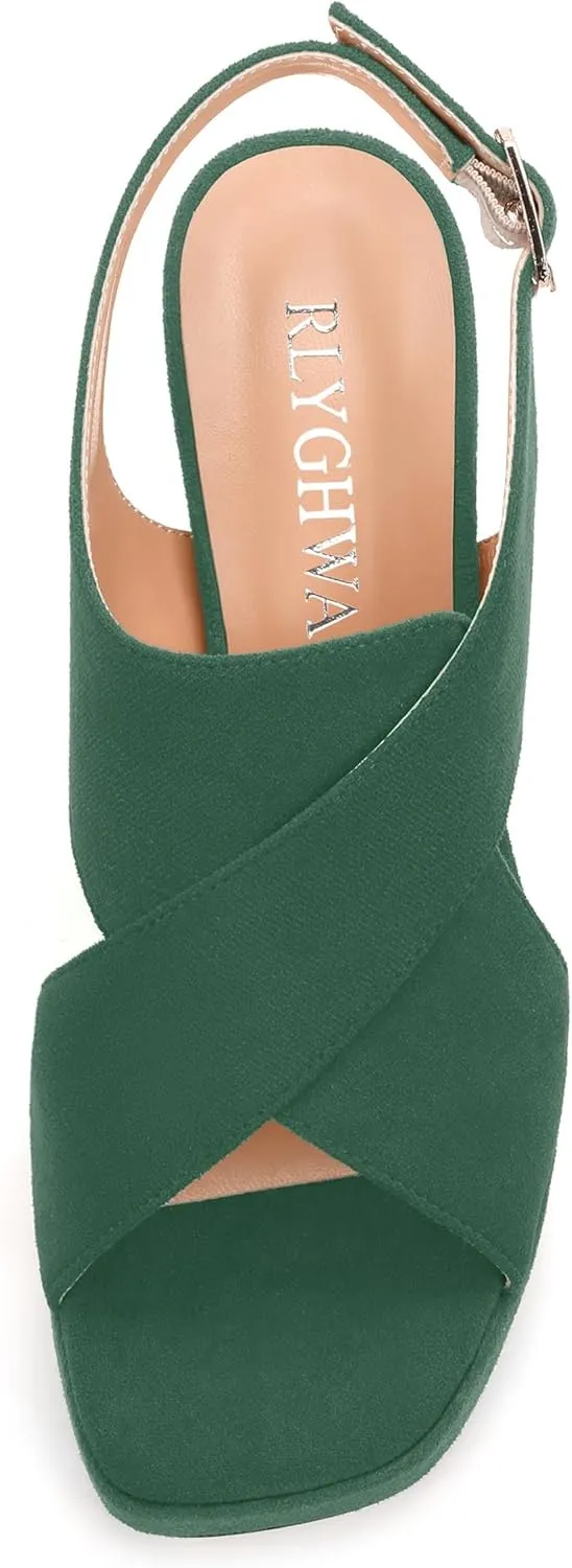 Womens Sandals Open Toe Platform Sandals Buckle Adjustable Strap Heeled Sandals Fashion Solid Suede High Heels