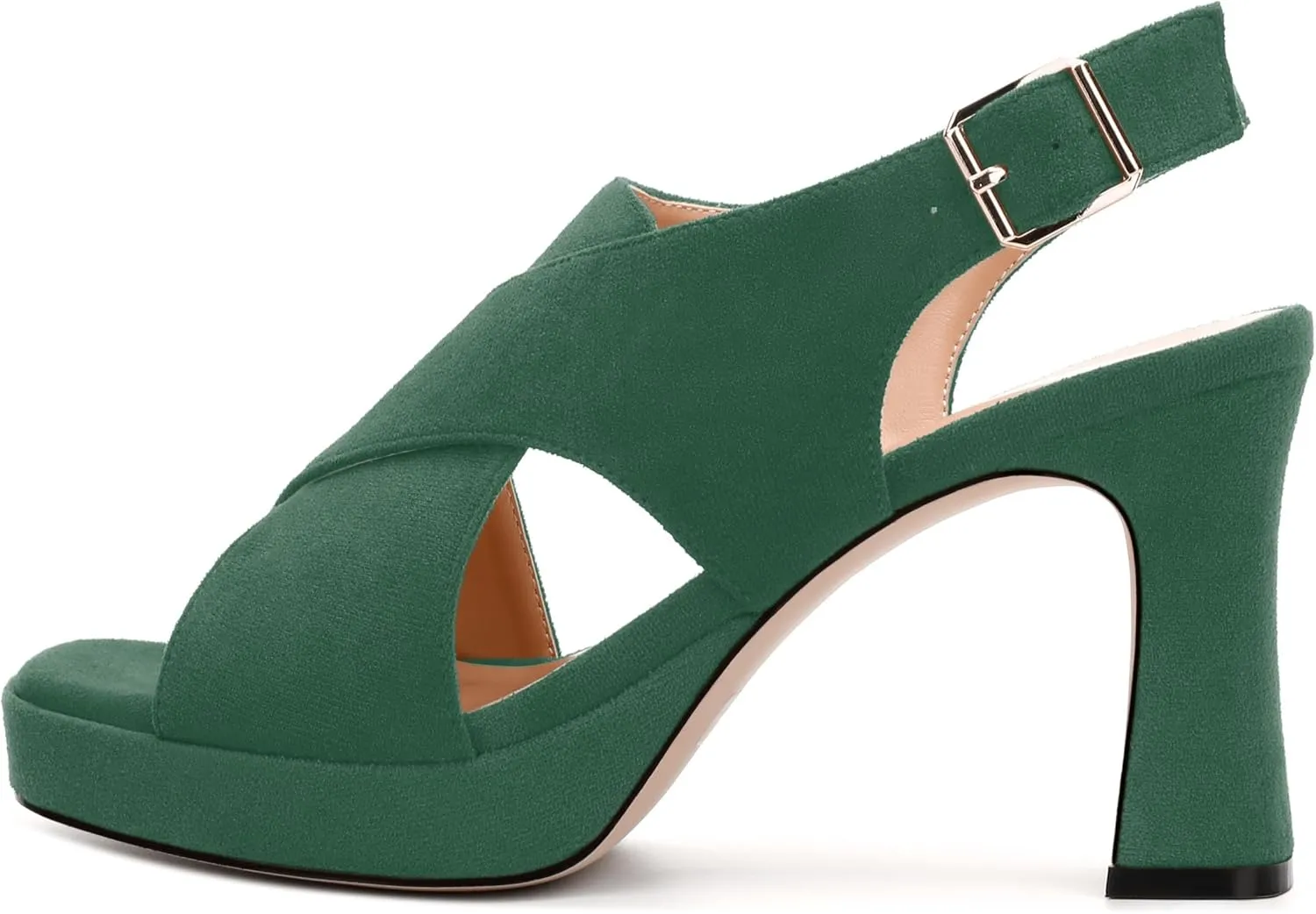 Womens Sandals Open Toe Platform Sandals Buckle Adjustable Strap Heeled Sandals Fashion Solid Suede High Heels