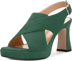 Womens Sandals Open Toe Platform Sandals Buckle Adjustable Strap Heeled Sandals Fashion Solid Suede High Heels