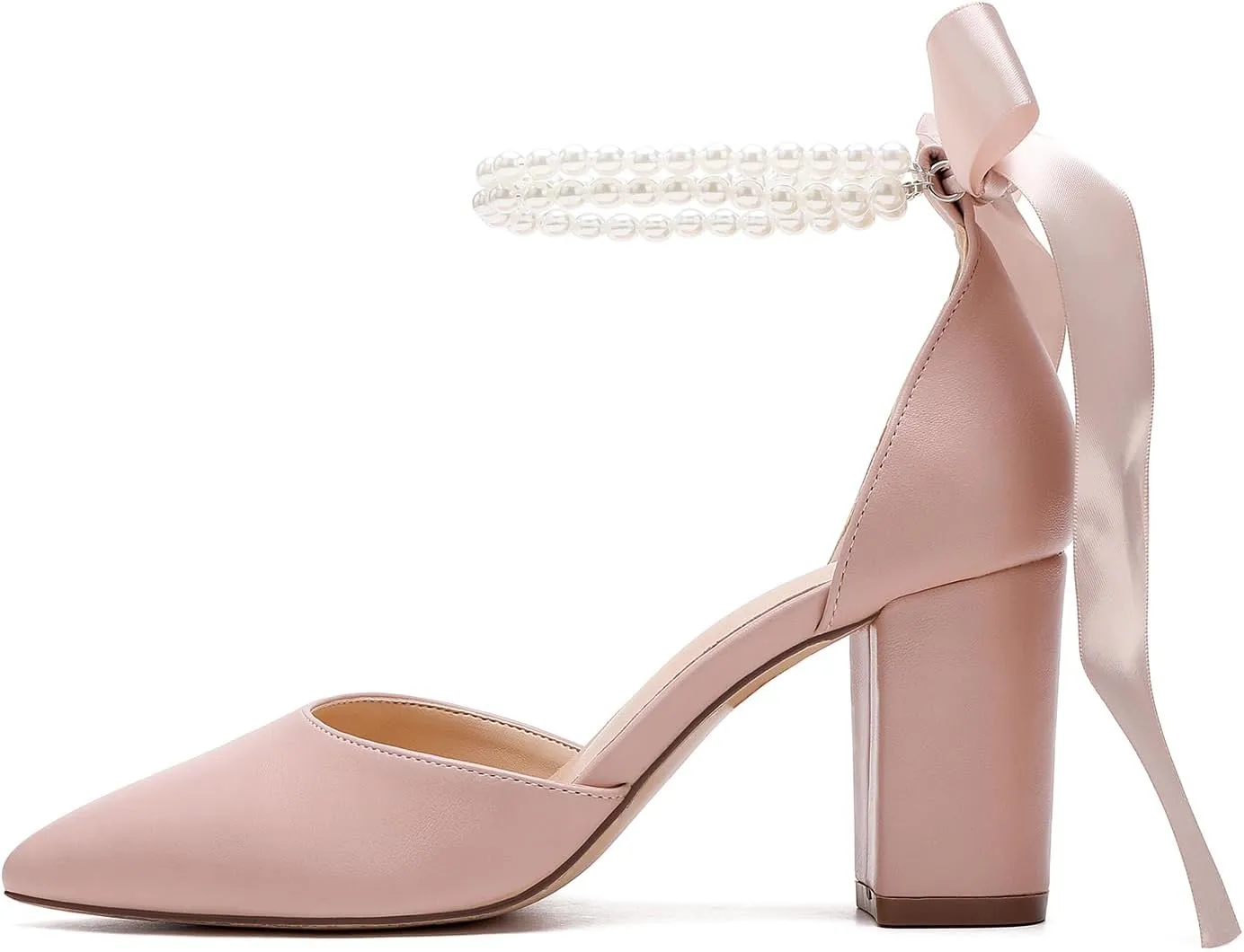 Women's Satin Block Heel Wedding Sandals,High Chunky Ankle Strap Pearl Wedding Dress Shoes,High Heel Bridal Pump Sandals