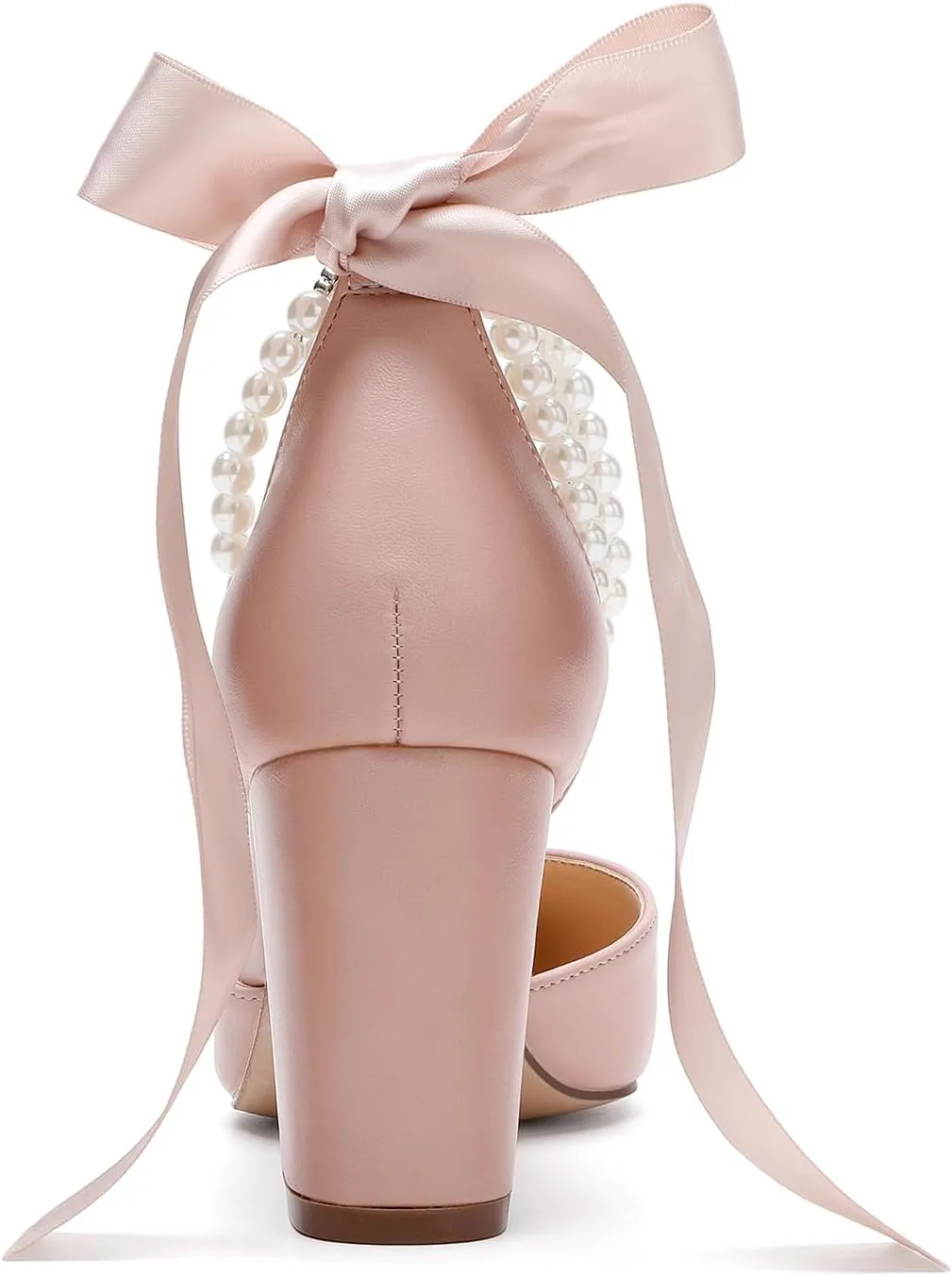Women's Satin Block Heel Wedding Sandals,High Chunky Ankle Strap Pearl Wedding Dress Shoes,High Heel Bridal Pump Sandals