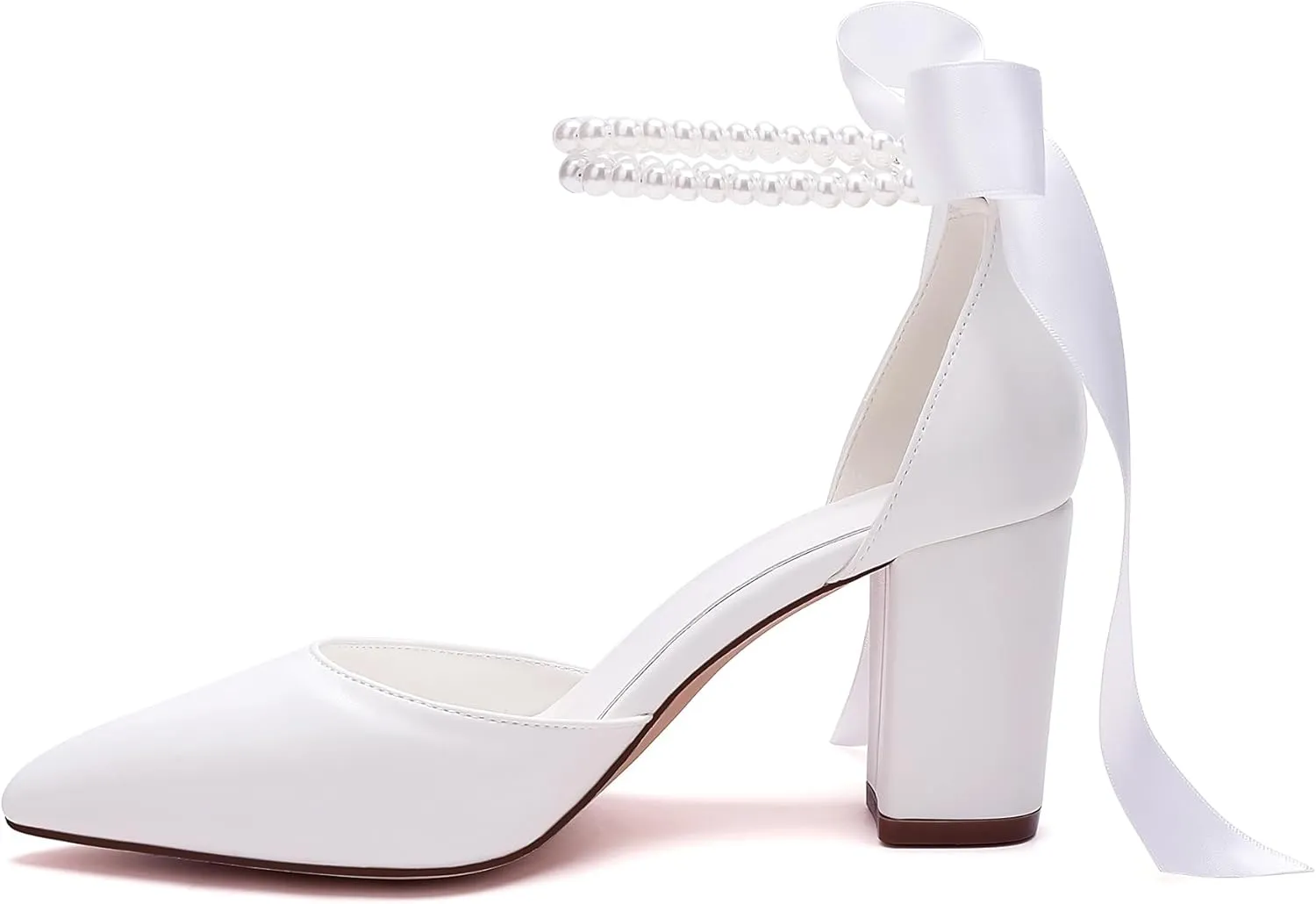 Women's Satin Block Heel Wedding Sandals,High Chunky Ankle Strap Pearl Wedding Dress Shoes,High Heel Bridal Pump Sandals