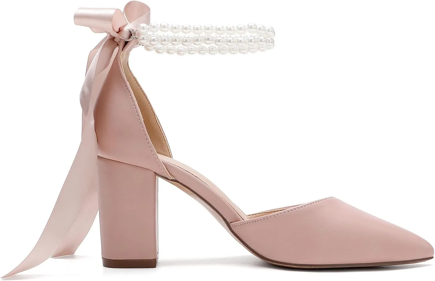 Women's Satin Block Heel Wedding Sandals,High Chunky Ankle Strap Pearl Wedding Dress Shoes,High Heel Bridal Pump Sandals