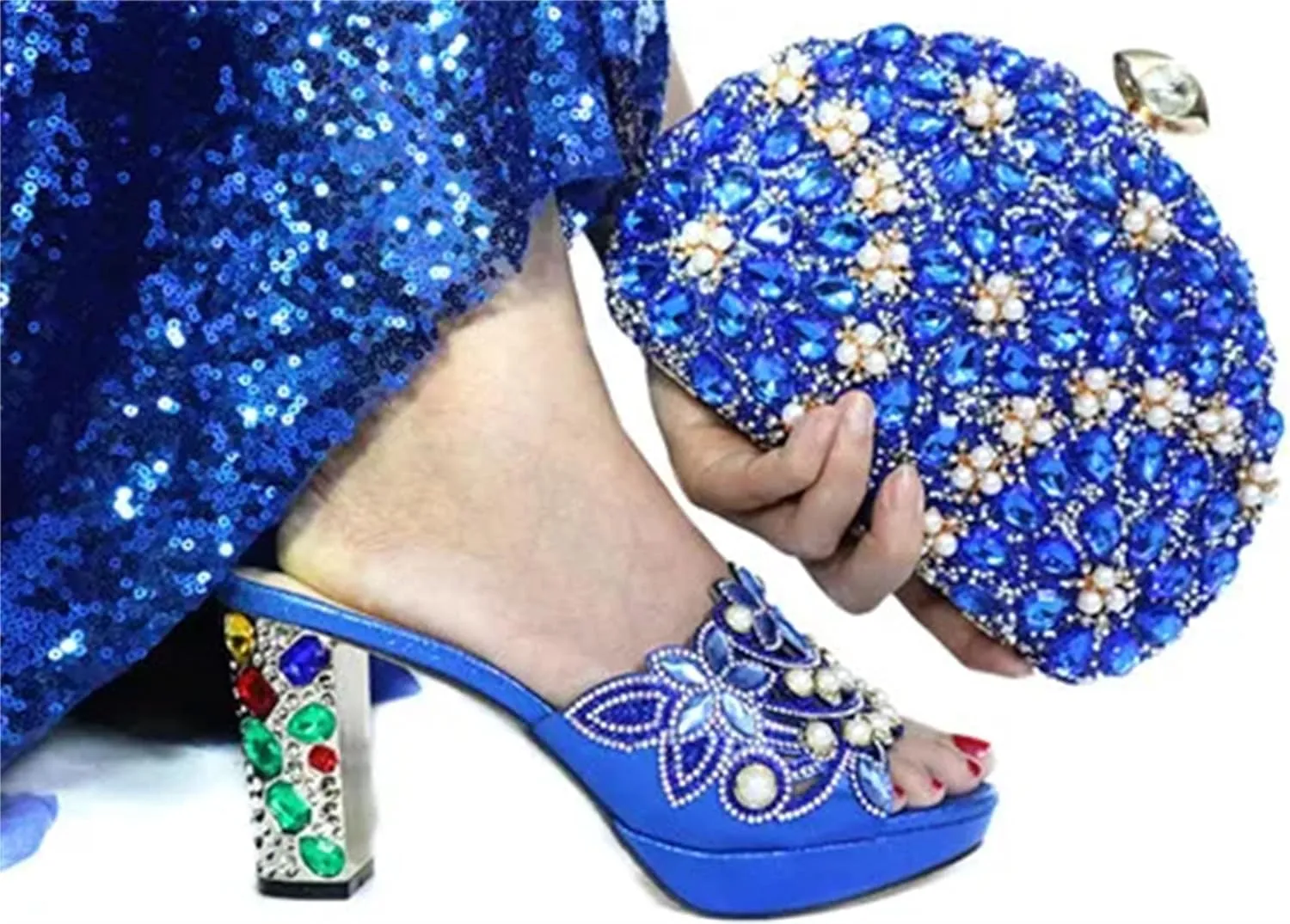 Women's Sky Blue Italian Shoe & Bag Set - Elegant Party Essentials