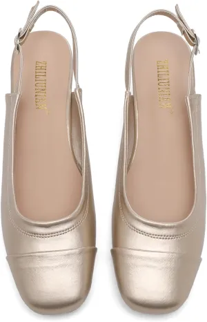 Women's Slingback Low Heel Pumps,Ladies Closed Square Toe Wedge Sandals Dressy Casual Trendy Comfortable Buckle Fancy Business Office Teacher Holiday Leather Shoe