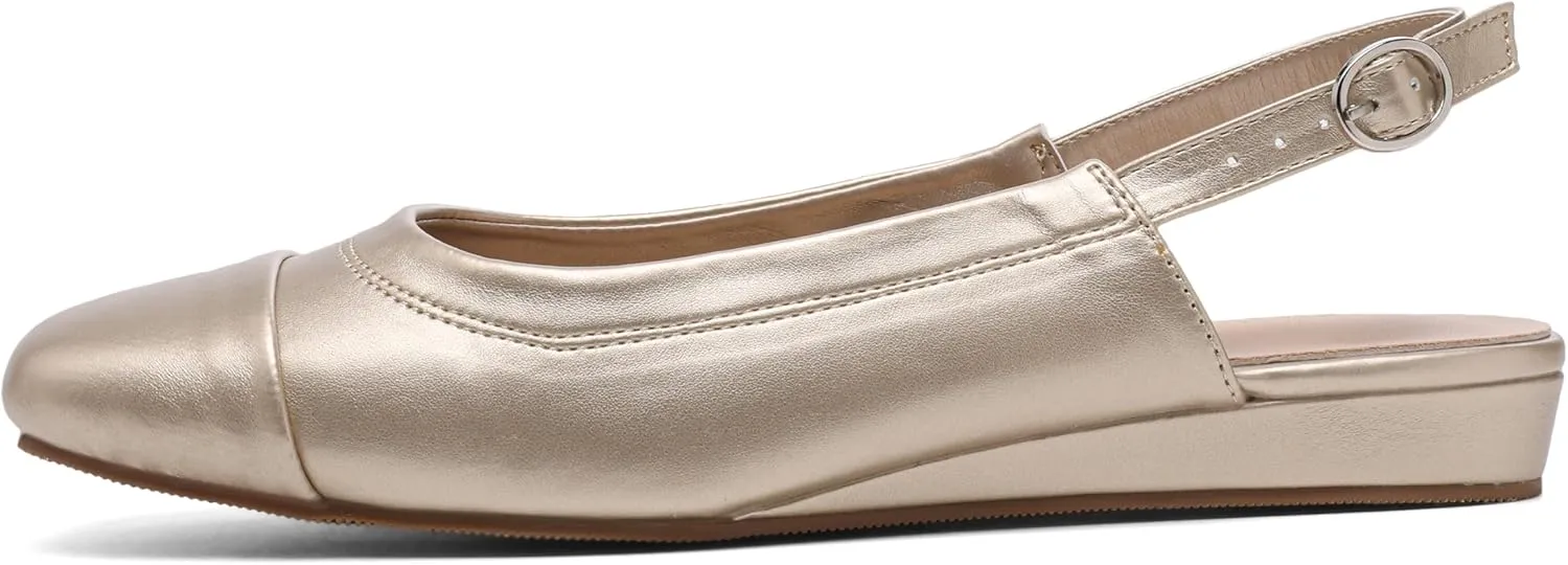 Women's Slingback Low Heel Pumps,Ladies Closed Square Toe Wedge Sandals Dressy Casual Trendy Comfortable Buckle Fancy Business Office Teacher Holiday Leather Shoe