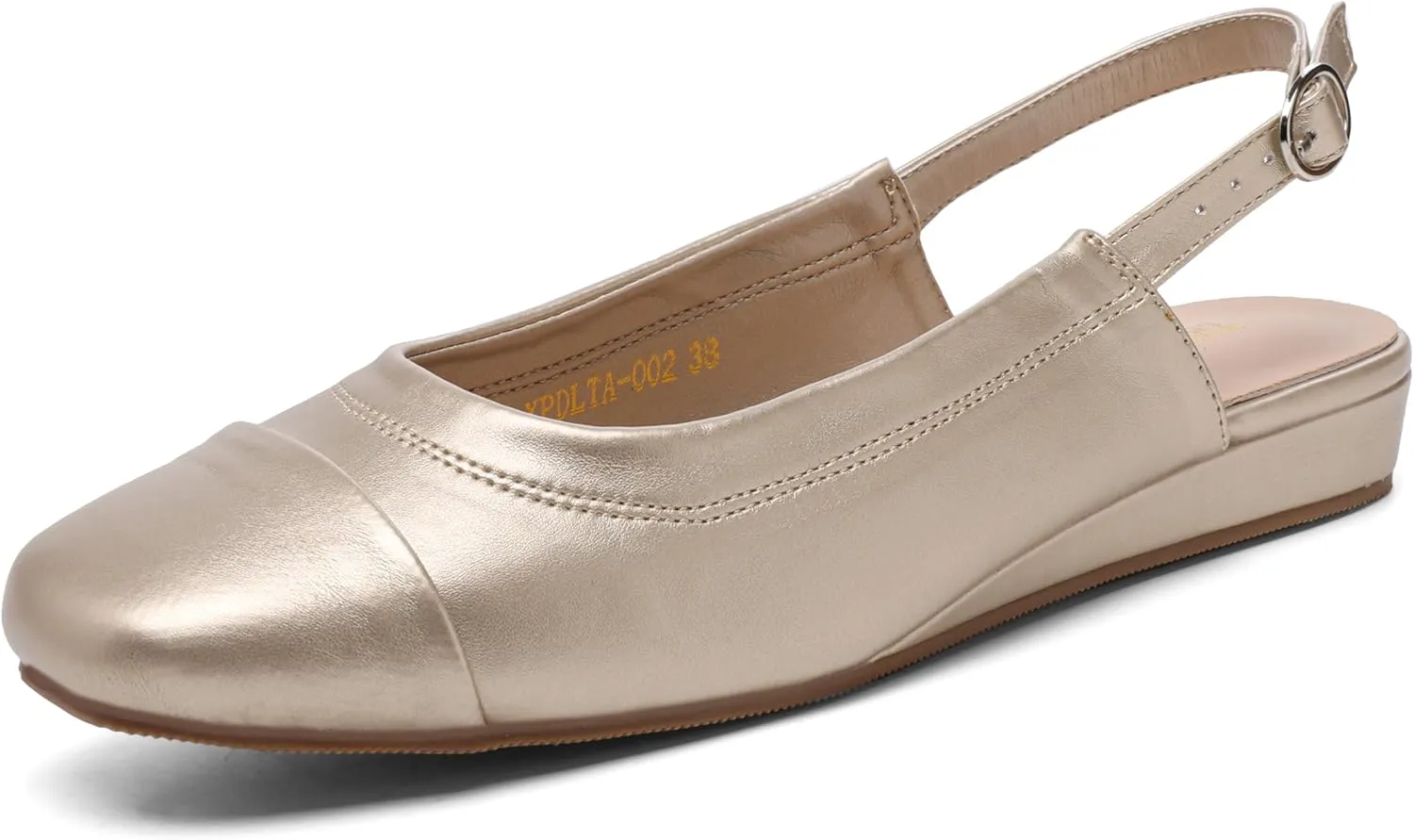 Women's Slingback Low Heel Pumps,Ladies Closed Square Toe Wedge Sandals Dressy Casual Trendy Comfortable Buckle Fancy Business Office Teacher Holiday Leather Shoe