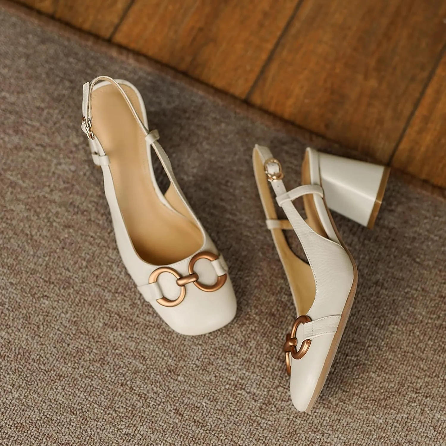 Women's Slingback Square Toe Chunky High Heels Sandals Ankle Buckle Dress Summer Pumps