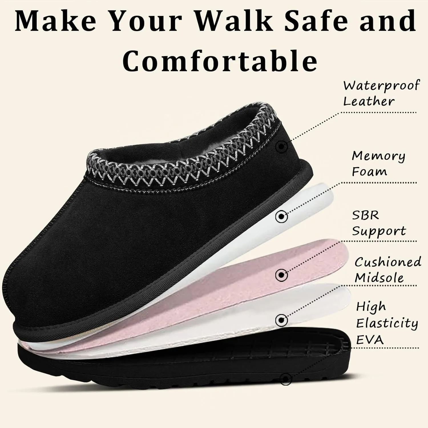 Women's Slippers Platform Mini Boots For Women Suede Leather Indoor/Outdoor Anti-Slip Slipper Comfy Fur Fleece Lined Sneakers Short Ankle Boot
