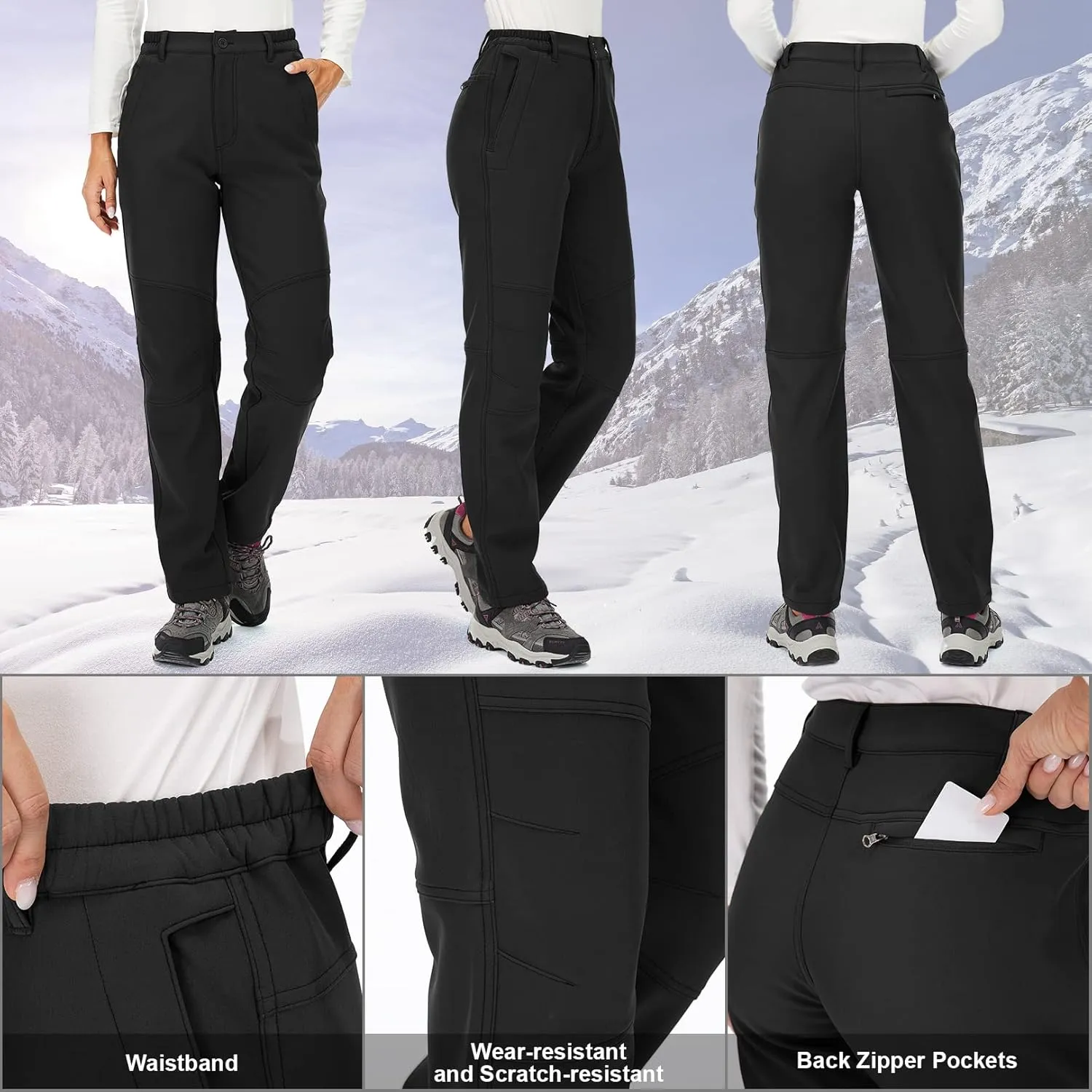 Womens Snow Pants Winter Fleece Lined Waterproof Soft Shell Insulated Outdoor Camping Travel ski Pants