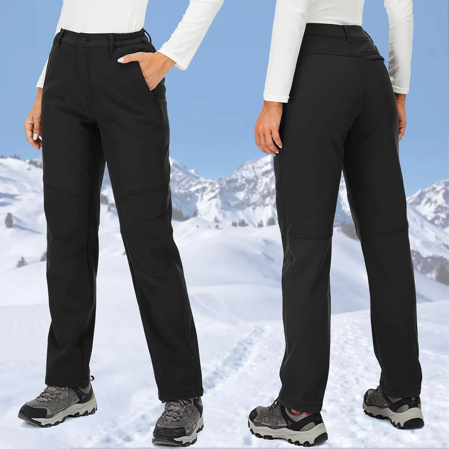 Womens Snow Pants Winter Fleece Lined Waterproof Soft Shell Insulated Outdoor Camping Travel ski Pants