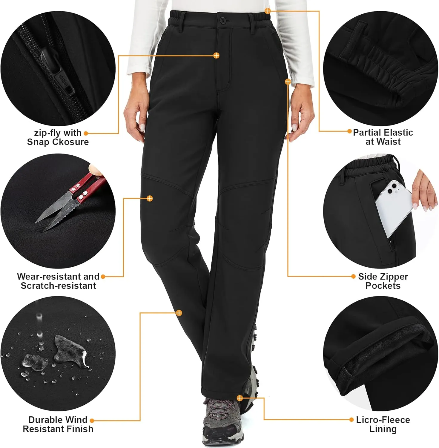 Womens Snow Pants Winter Fleece Lined Waterproof Soft Shell Insulated Outdoor Camping Travel ski Pants