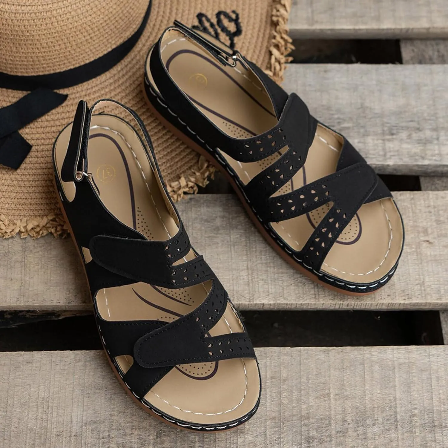 Women's Solid Color Platform Sandals Casual Ankle Strap Slingback Wedge Shoes Summer Comfy Shoes