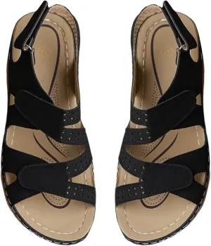 Women's Solid Color Platform Sandals Casual Ankle Strap Slingback Wedge Shoes Summer Comfy Shoes