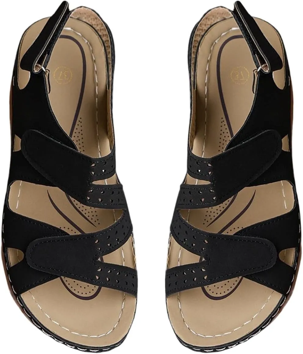 Women's Solid Color Platform Sandals Casual Ankle Strap Slingback Wedge Shoes Summer Comfy Shoes