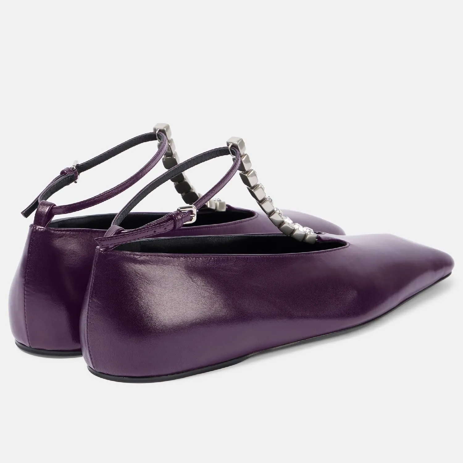 Women's Square Toe Ballet Flats Fashion T-Strap with Crystal Bar Flat Shoes Closed Toe Ankle Straps with Buckle Casual Office Dressy Flats for Women