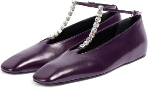 Women's Square Toe Ballet Flats Fashion T-Strap with Crystal Bar Flat Shoes Closed Toe Ankle Straps with Buckle Casual Office Dressy Flats for Women