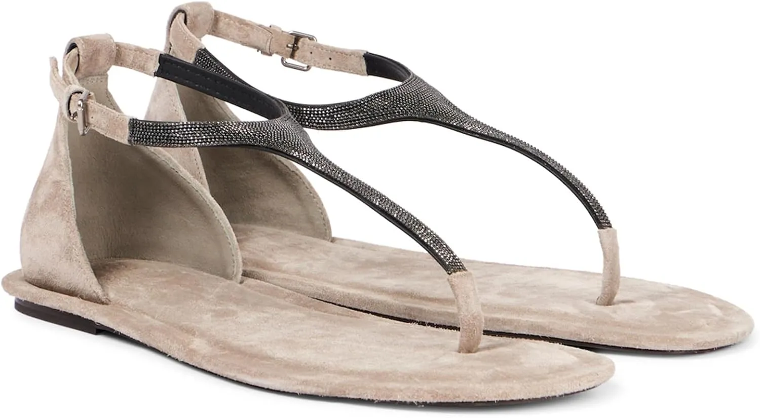 Women's Suede Flat Sandals T-Strap Ankle Buckle Summer Open Toe Thong Flats