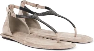 Women's Suede Flat Sandals T-Strap Ankle Buckle Summer Open Toe Thong Flats