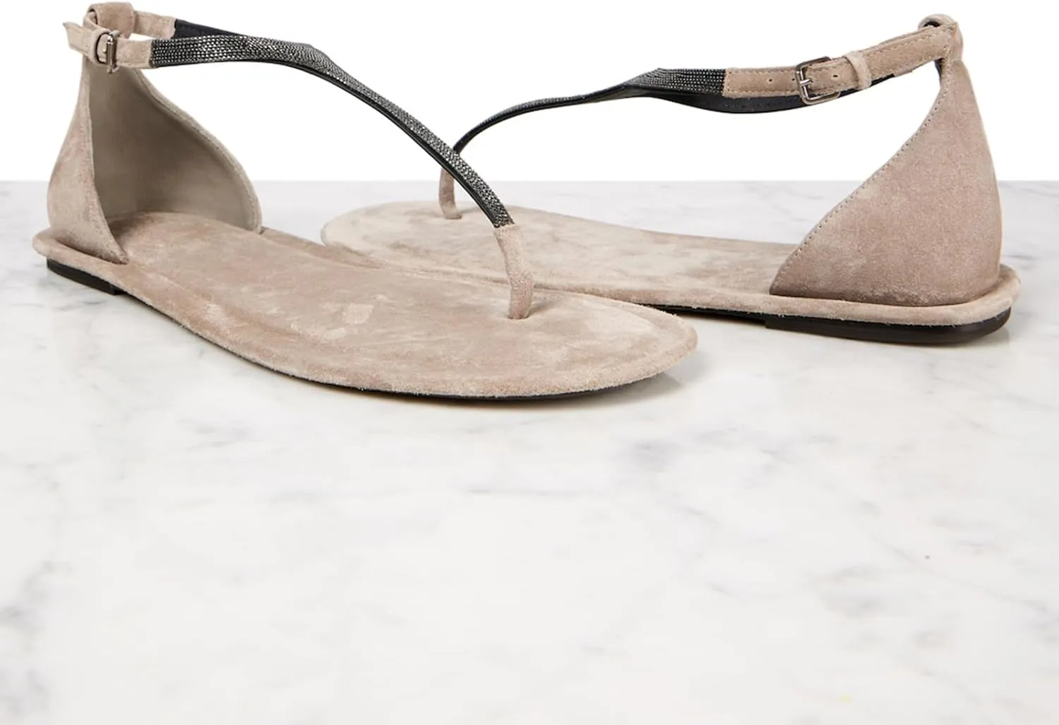 Women's Suede Flat Sandals T-Strap Ankle Buckle Summer Open Toe Thong Flats