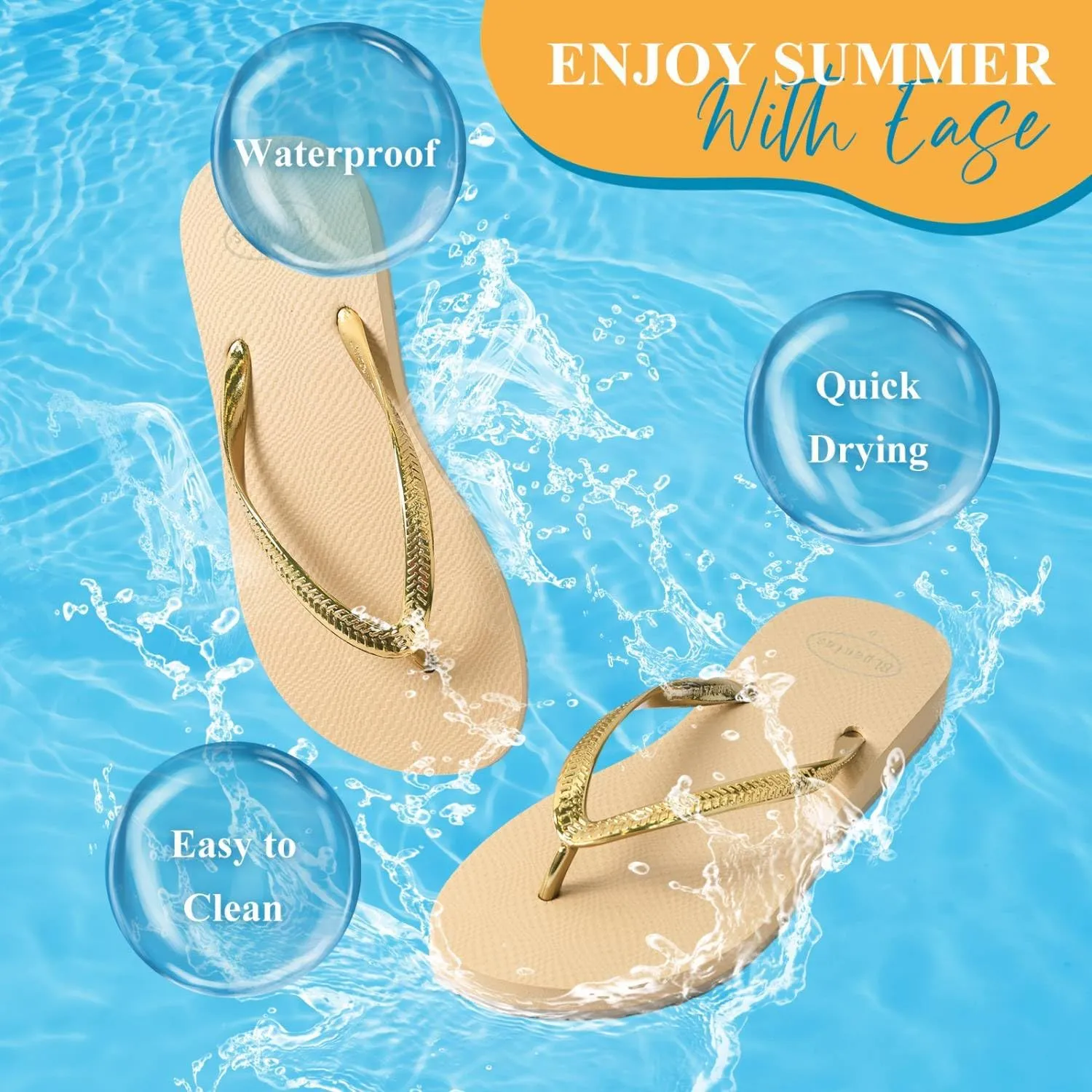 Women’s Summer Casual Flip Flops, Classic Beach, Non-Slip Waterproof Thong Sandals for Women