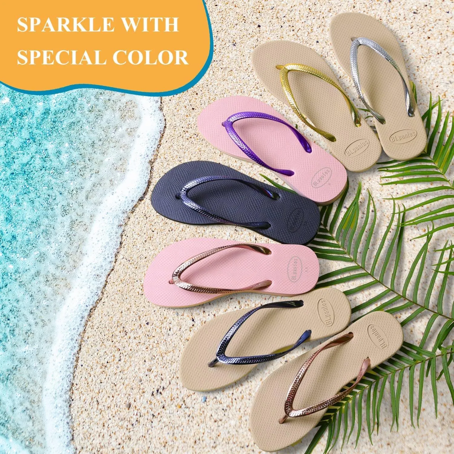 Women’s Summer Casual Flip Flops, Classic Beach, Non-Slip Waterproof Thong Sandals for Women