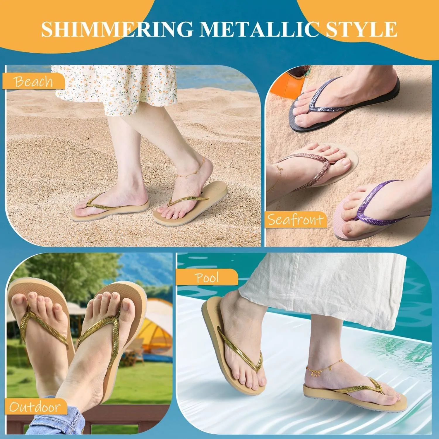 Women’s Summer Casual Flip Flops, Classic Beach, Non-Slip Waterproof Thong Sandals for Women