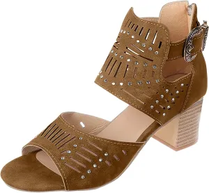 Women's Summer New Large-size Hollowed-out Rhinestone Fish Mouth Chunky High-heeled Sandals