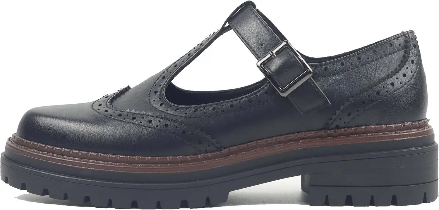 Women's T-Strap Platform Mary Jane Shoes, Round Toe Flats, Non-Slip Oxfords for Work, School, Party & Casual Wear