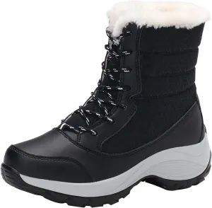 Women's Thermal Mid-Calf Snow Boots Waterproof Platform Lace-Up Winter Outdoor Shoes