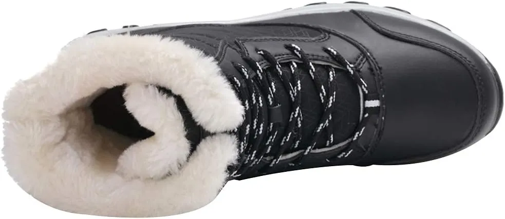 Women's Thermal Mid-Calf Snow Boots Waterproof Platform Lace-Up Winter Outdoor Shoes